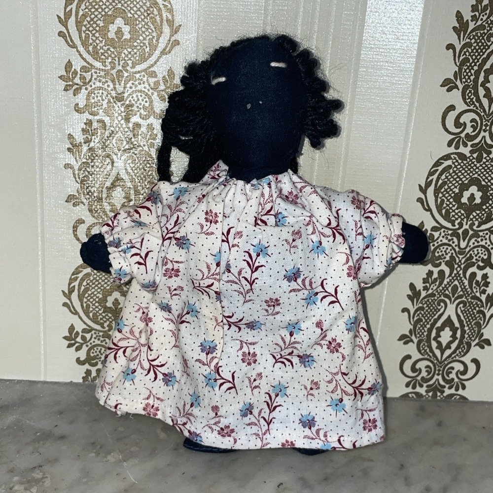 Small Vintage Hand Made Sewn Black Fabric Rag Doll Ethnic Soft Doll Girl Clothes